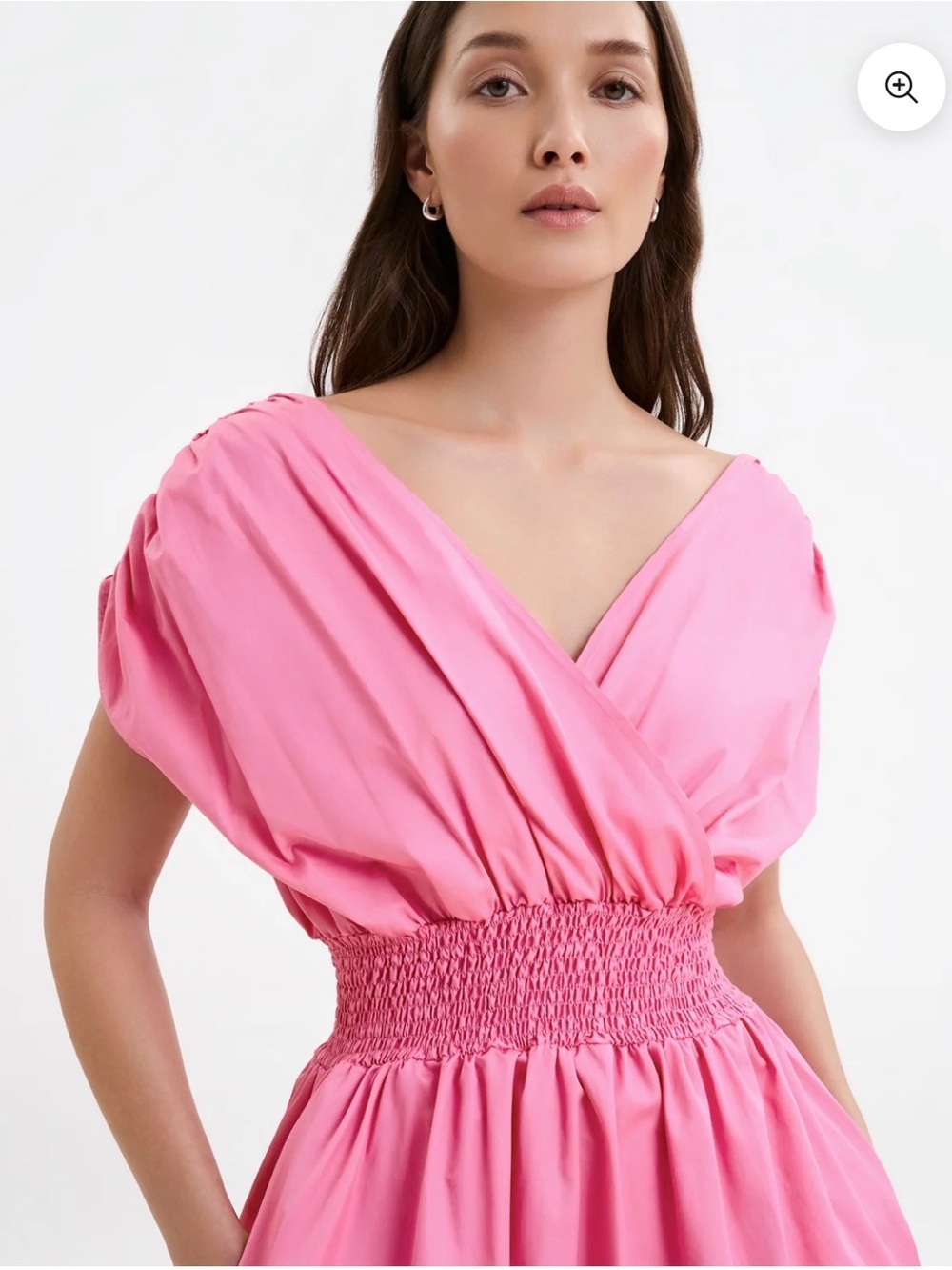 Marcella Pink V-Neck Smocked Waist Women's Dress——Want to Buy!